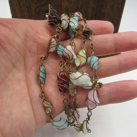 Hangs 16" Wire Wrapped Stone Necklace Vintage - Picture 2 of 4